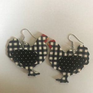 Checkered Chicken Hen Leather Earrings